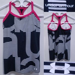 Under Armour Tank Top Size 6 Small White Black Striped Shirt Run Pink Magenta